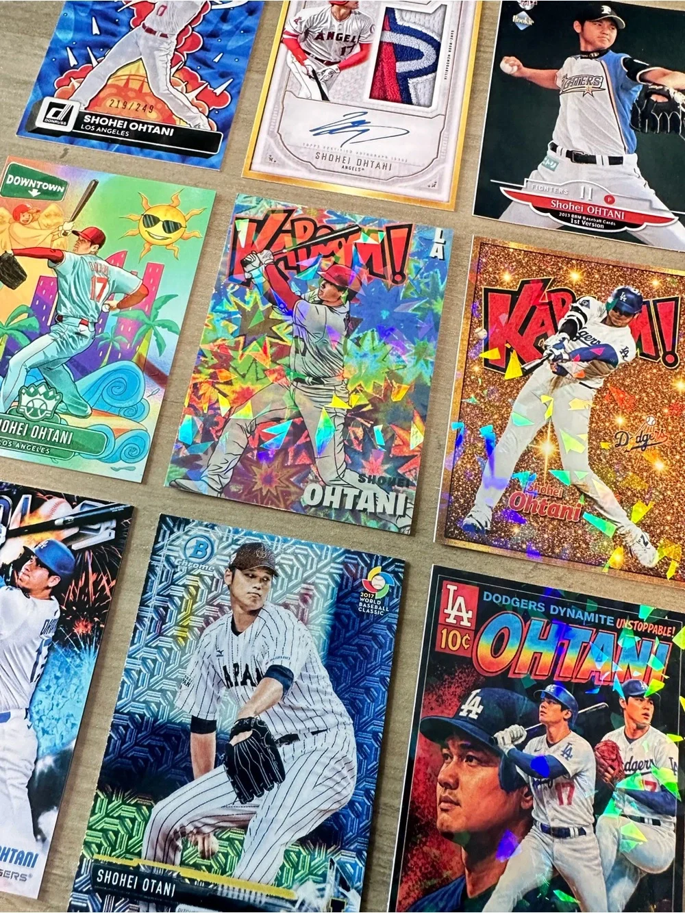 Shohei Ohtani Signed Rookie Lot of (9) Kaboom Downtown Novelty Cards.